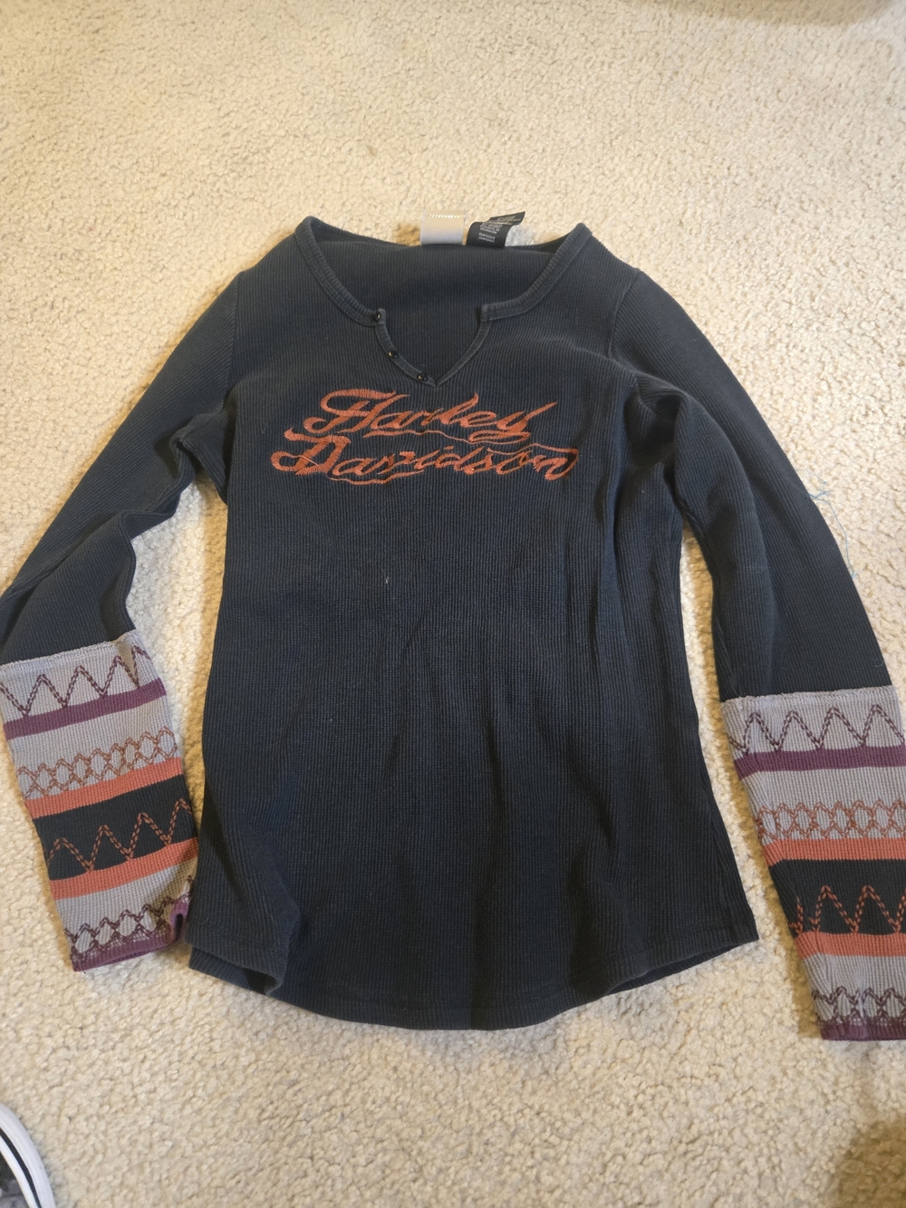 Harley-Davidson Black Thermal Long Sleeve With Woven Sleeves And Brand